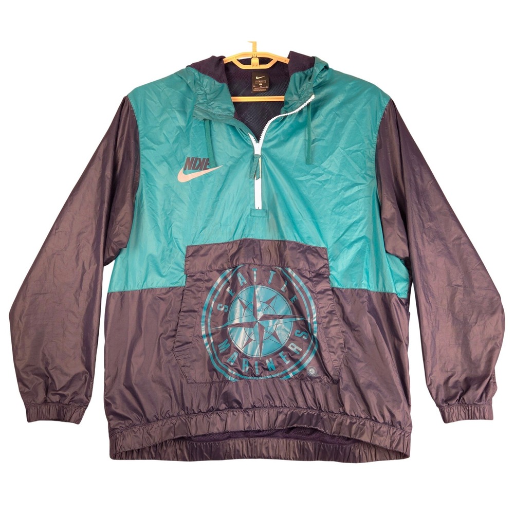 Nike Seattle Mariners MLB Half Zip Windbreaker Teal Navy Blue XL T660420